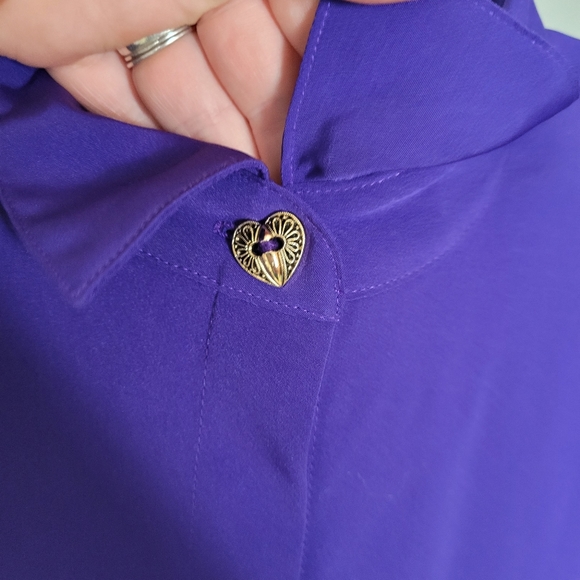 1980s purple puff sleeve statement blouse - Picture 5 of 8